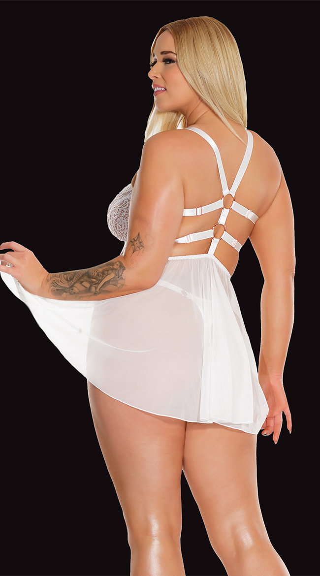 Plus Size Fishnet and Lace Babydoll Set