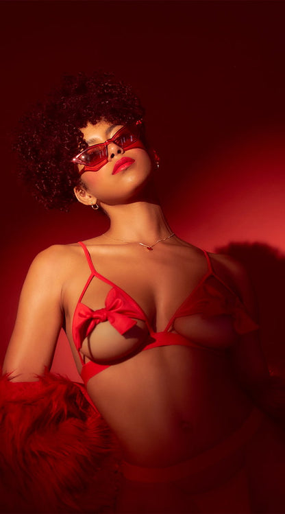 Open Cup Bow Bra Set