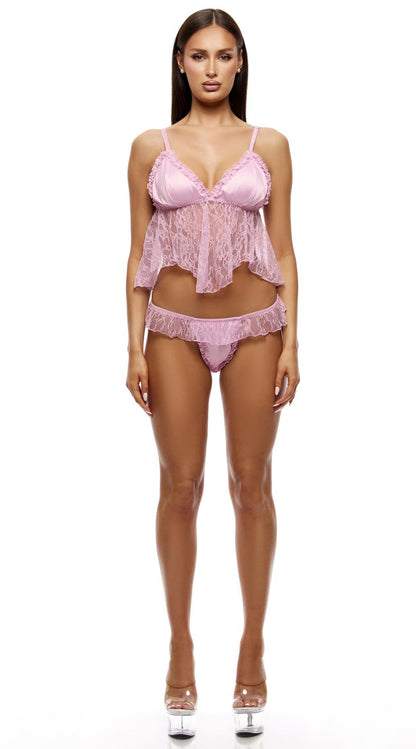 Sheer Mesh And Lace Cami And Thong Set