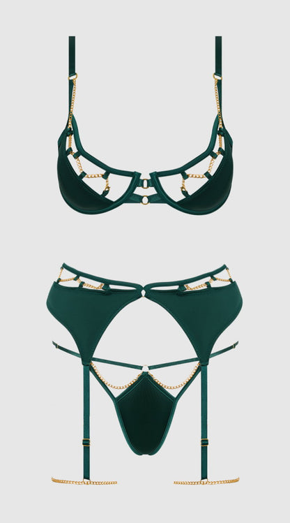 Evangeline Satin And Chain Bra Set