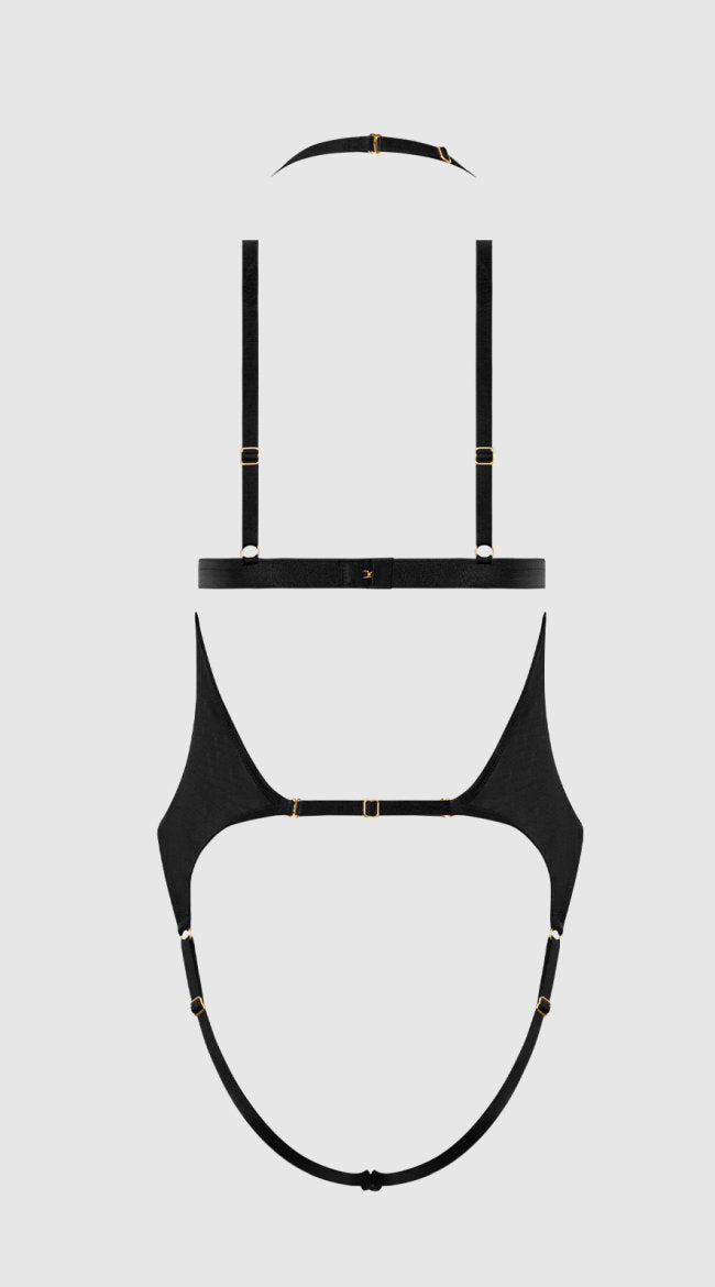 Yasmine Shimmer Mesh Slit Cup Backless Teddy