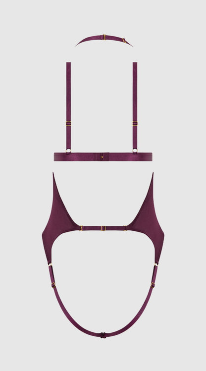 Yasmine Shimmer Mesh Slit Cup Backless Teddy