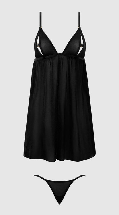 Yasmine Shimmer Mesh O Ring Babydoll Set