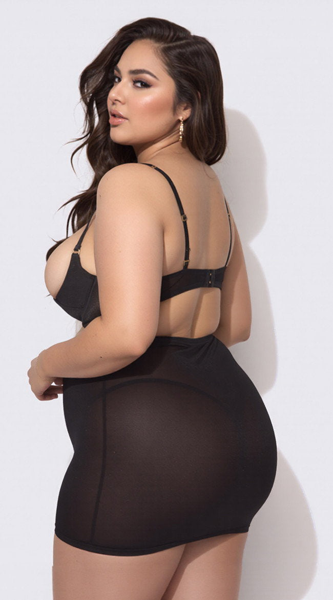 Plus Size Yasmine Shimmer Mesh O Ring Chemise Set