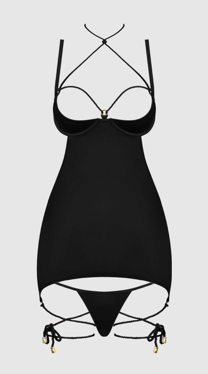 Iryna Silky Micro And Rope Open Back Chemise And G String Set