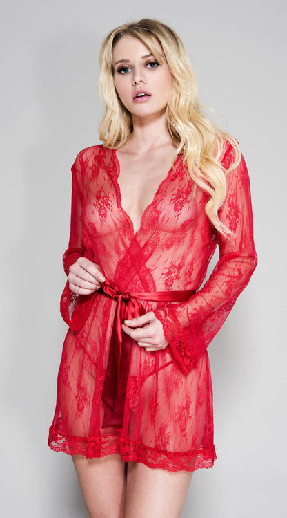 Sheer Lace Robe With Butterfly Sleeves