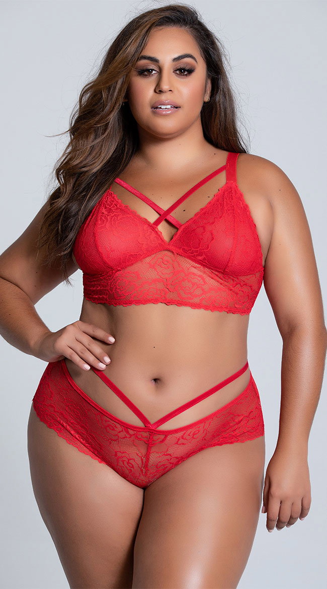 Plus Size Lacy Longline Lattice Bralette