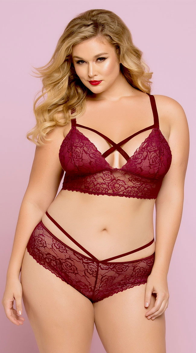 Plus Size Lacy Longline Lattice Bralette